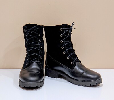 Timberland Jayne Teddy Fleece Fold Down Black Leather Boots A1SGA Women's  10