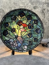 Stained Glass Peacock Lamp Stand Blues  Greens Textured