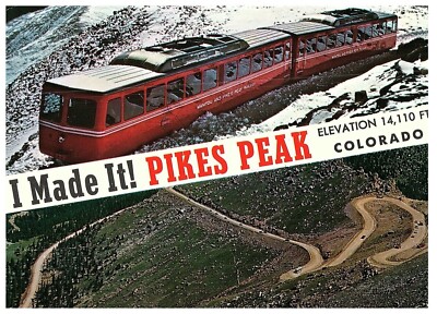Vintage ''I Made It!'' Summit of Pike's Peak, Colorado Train Postcard 1989