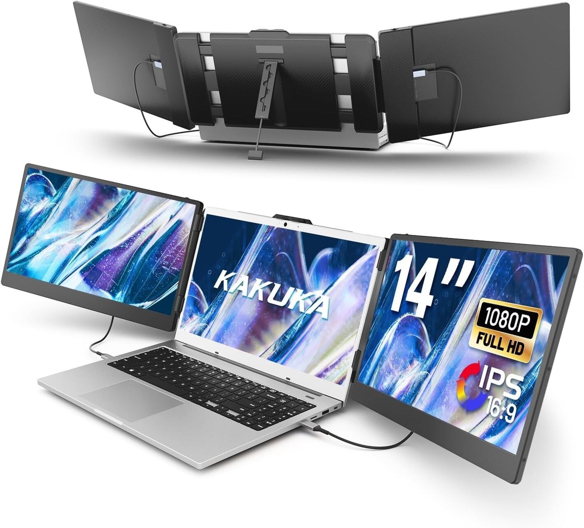 Triple Laptop Screen Extender, 14” FHD 1080P IPS Portable