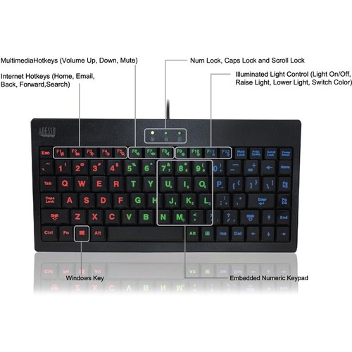 Adesso 3-Color Illuminated Mini Keyboard - Picture 11 of 11