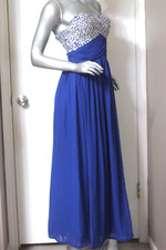 Custom Pageant Formal Prom Dress Royal Blue Beaded Strapless Maxi SP