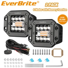 EverBrite 2PC 48W LED Light Pod Flush Mount Spot Flood White Amber Strobe 2 Lead