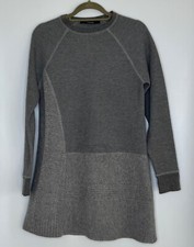 Thakoon Long Sleeve Multi Media Sweater Dress Wool Bottom Cotton Top Gray XS