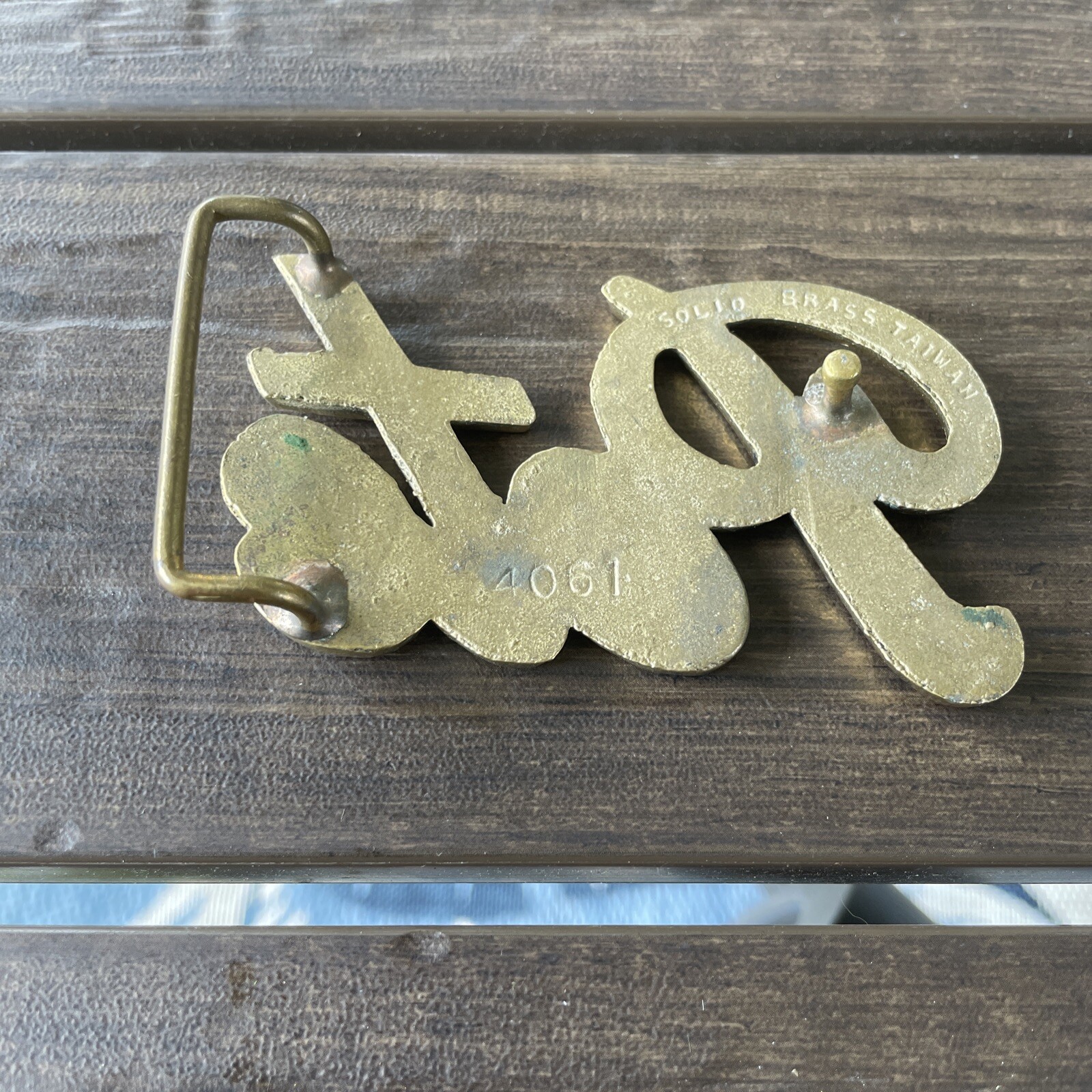 Brass Belt Buckle Pete Cursive   solid brass Belt… - image 2