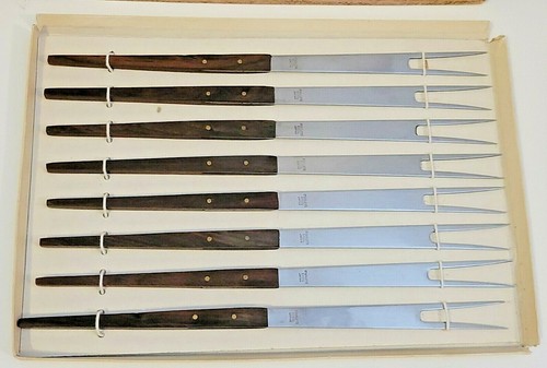 Juego de 8 asas de madera modernista de colección de Japón horquillas de fondue de mediados de siglo modernista en caja - Imagen 2 de 10