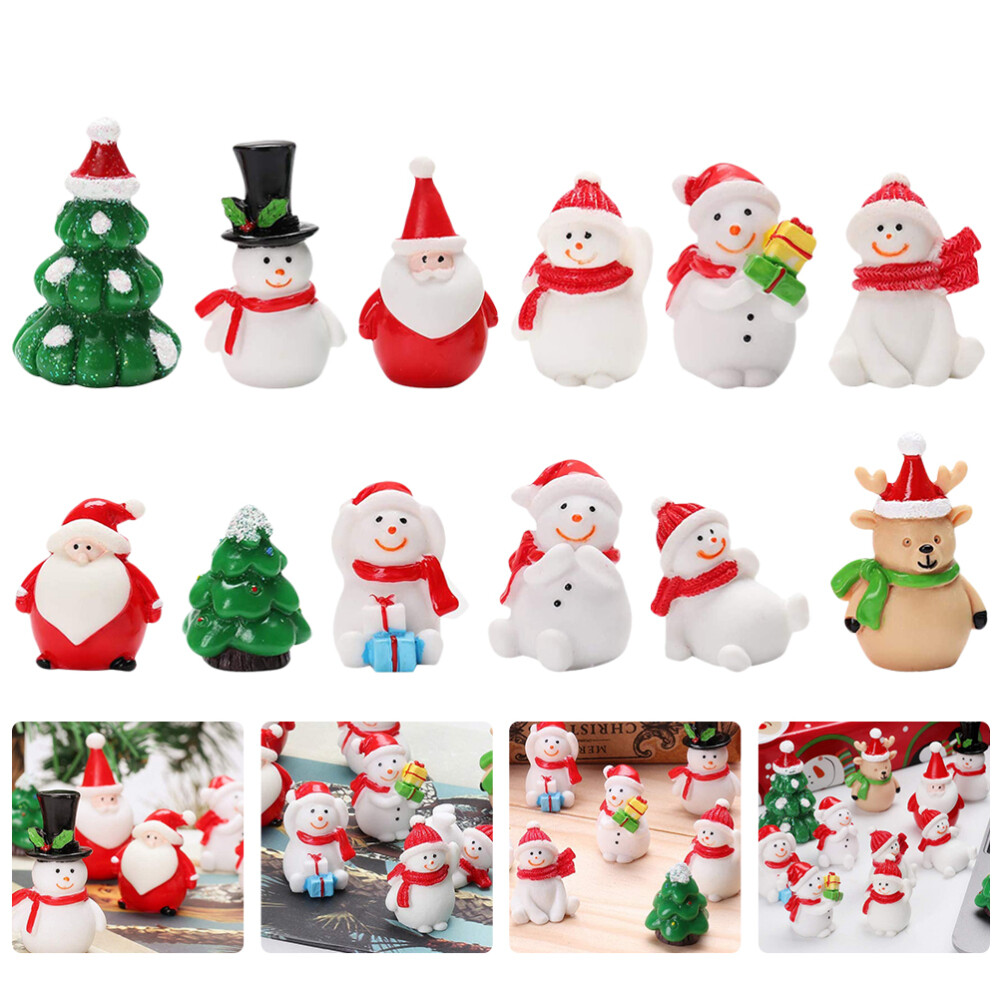 12 Pcs Miniature Snowman Christmas Santa Tabletop Adornment