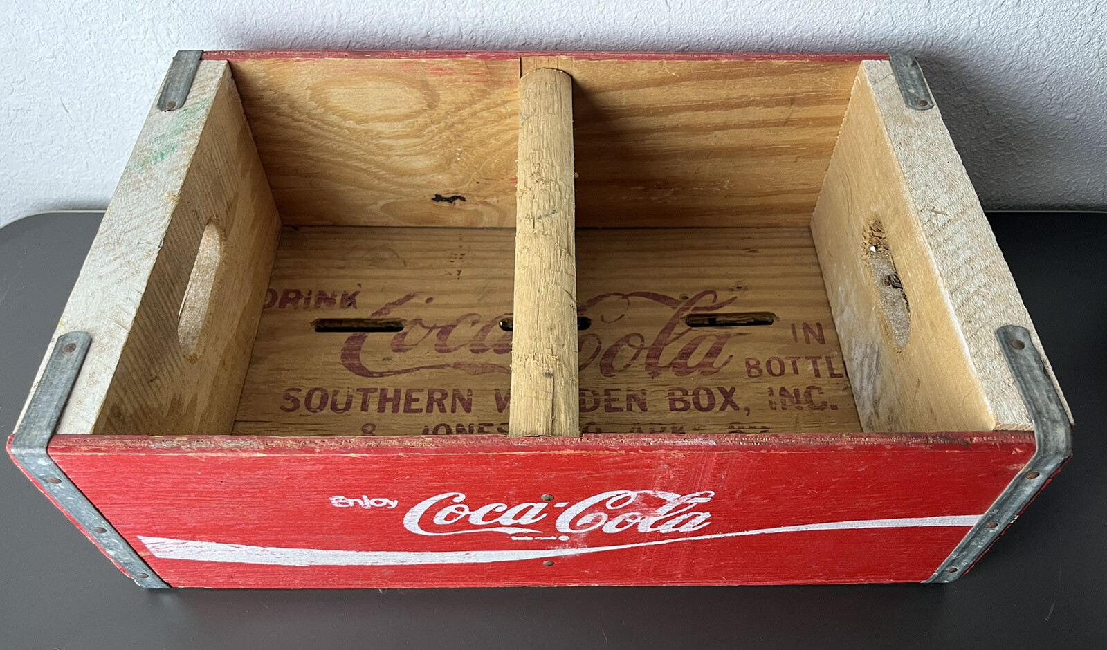 Vintage Coca Cola Wooden Red Crate w/Divider 18"x12” Southern Wooden