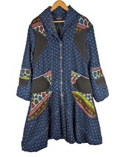 Neslay Jacket, Blue Patchwork, Long, Button Up, Bubble Hem, Size 1 4/16