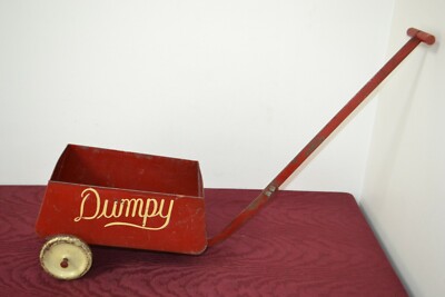ANTIQUE 1930'S TEE GEE TAYLOR GRAVES PRESSED STEEL DUMPY TOY PULL WAGON (RARE)