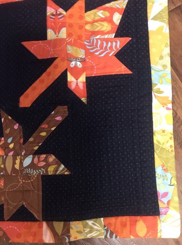 Handmade Quilted Patchwork Pillow Cover 18”x18” Leaves Orange Blue Brown Art - Picture 3 of 6