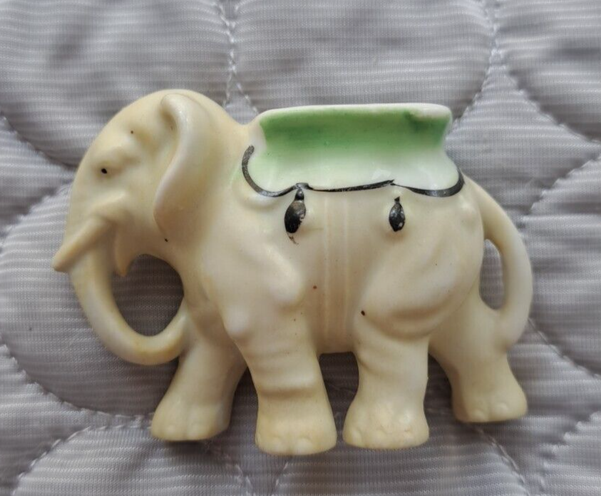 VTG Ceramic Indian Elephant w/ Howdah Tiny Toothpick Planter Japan 2