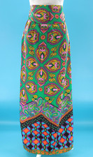 VTG Women's 60s Green Colorful Psychedelic Maxi Skirt W/ Sash Belt Sz M 1960s