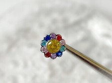 Titanium Rainbow Coloured Cubic  Zirconia Gem Flower Petal Cluster Labret