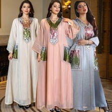 Muslim Islamic Women Sequins Dress Dubai Evening Party Abaya Gown Turkey Caftan