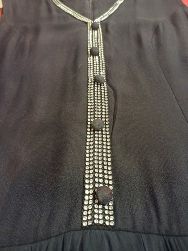 True Vtg Mid-century 1960s Drop Waist Rhinestone Black Dress Cocktail Prom MCM - Picture 18 of 23