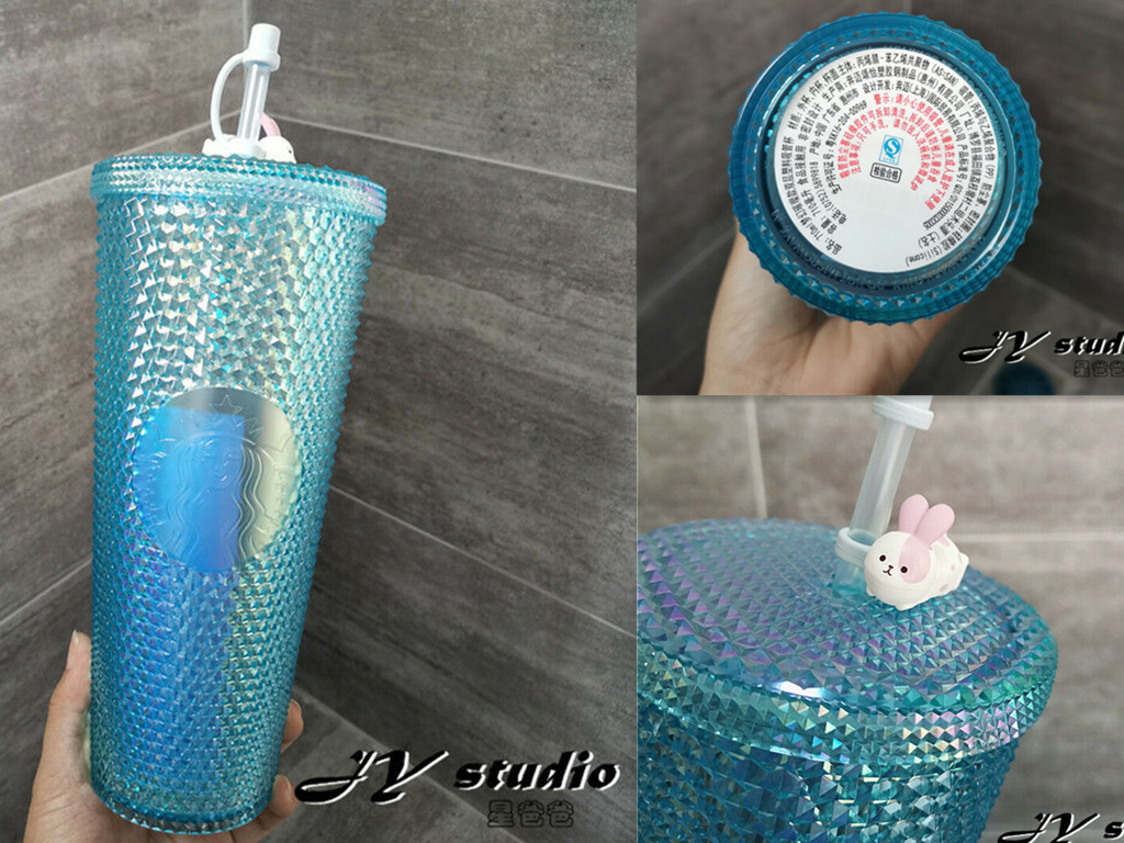 Authentic Starbucks China Blue Studded Cute Rabbit Topper Cold Tumbler Water Cup