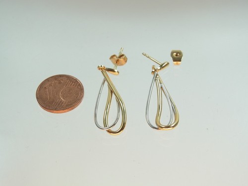 Schöne lange Bicolour Tropfen Ohrstecker 375 GG und WG fein verziert um 1980 - Bild 8 von 8