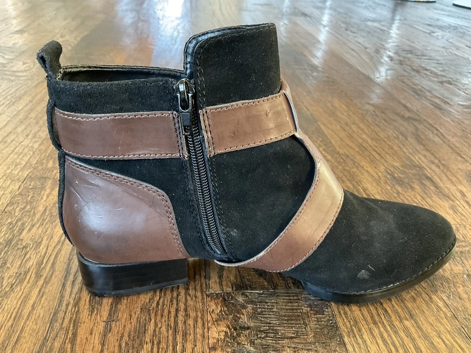 Kelsi Dagger Negro/Marrón Gamuza Puntera Hebilla Botines Botas Zapatos Para Mujer 8.5M Foto 2 de 4