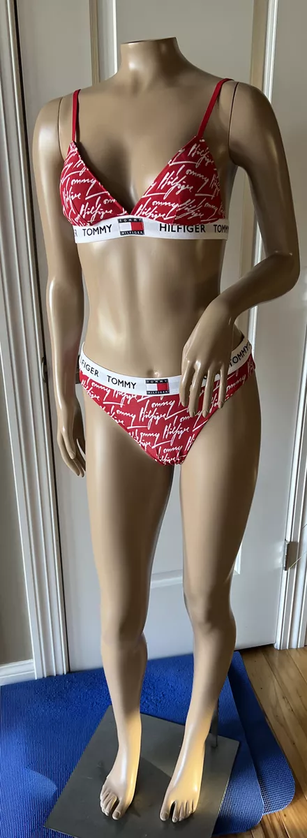 NWT TOMMY HILFIGER Red White Black Bra Panties Set Women’s Size SMALL