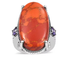 MOJAVE ORANGE TURQUOISE SIMULATED DIAMONDS RING In STAINLESS STEEL, SIZE 8.