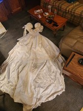 JASMINE  Vintage White Floral Embroidered Long Sleeve Beaded Wedding Gown 8090s