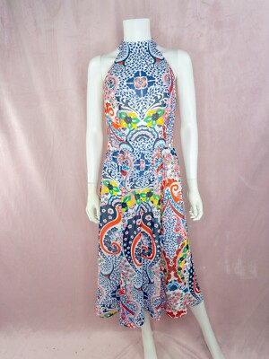 Boden 20 22 Womens Tori Midi Halter Dress Fit Flare Mariner Blue  Kaleidoscope | eBay