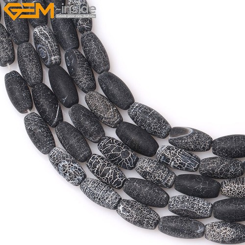 Cuentas de piedras preciosas esmeriladas mate natural de ágata negra de arroz para hacer joyas de 15" - Imagen 29 de 34