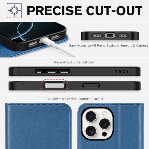 Case for iPhone 16 Pro Max Wallet Case Kickstand PU Leather Flip Folio Cover - Picture 8 of 9