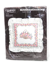 Janlynn Charmin Ribbon Basket Pillow Kit 07-22 Ribbonstitching 14x14" Embroidery