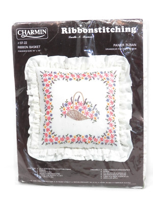 Janlynn Charmin Ribbon Basket Pillow Kit 07-22 Ribbonstitching 14x14'' Embroidery