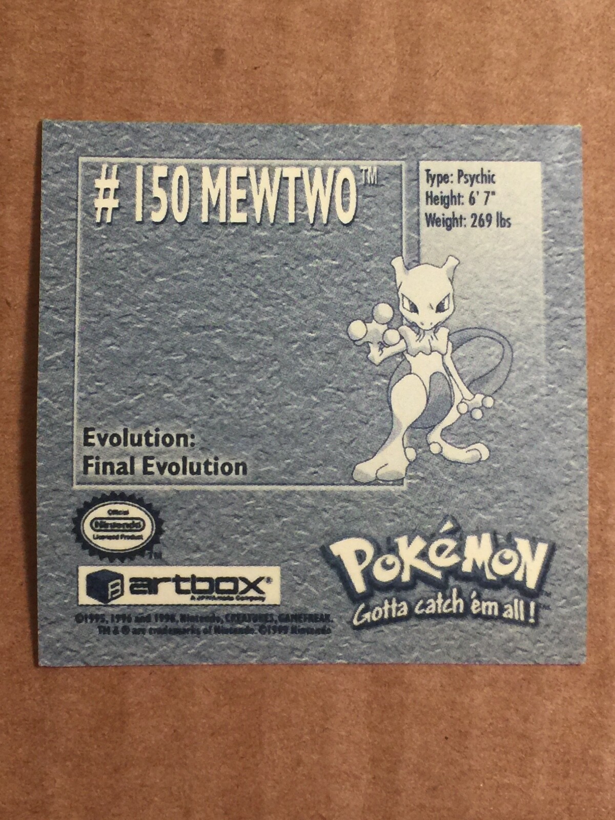 Pokemon 1999 Artbox Series 1 Stickers Mewtwo 150. FREE SHIPPING! - Picture 2 of 12