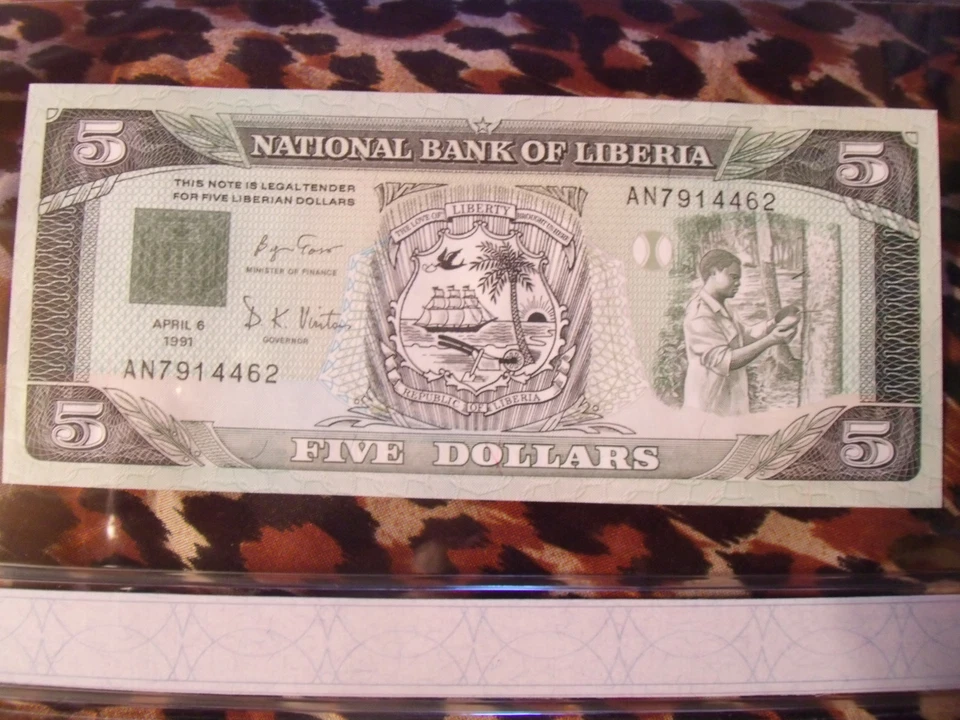 *Most Treasured Banknotes Liberia 1991 5 Dollars UNC P 20 prefix AN - Image 2 of 3