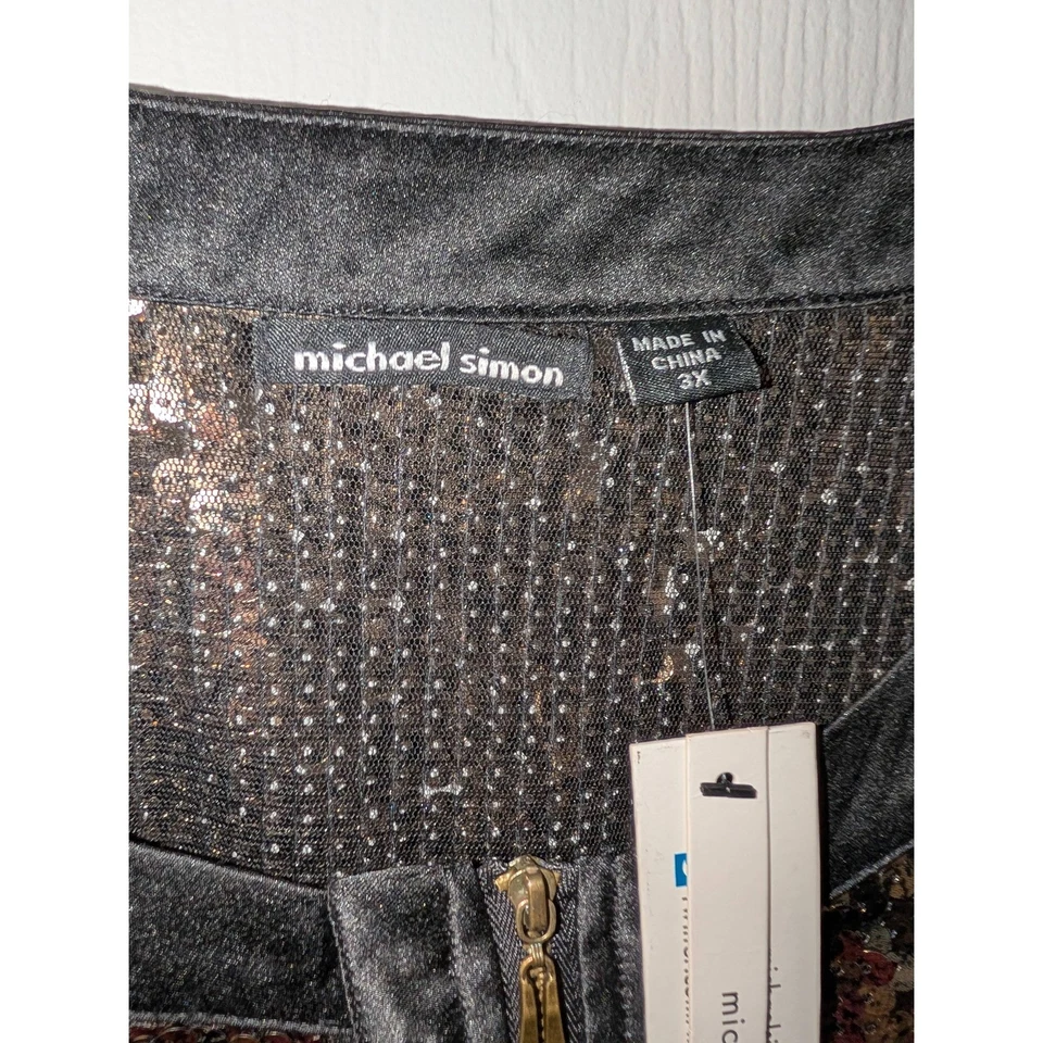 Блестящий женский топ Michael Simon размер 3X золото серебро черный блестки на молнии гламурный - Изображение 4 из 4