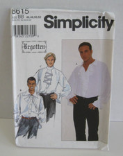 Simplicity 8615 Renaissance Poet/Pirate/Goth Shirt Pattern Men's 46-52 Uncut