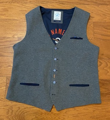 A Fish Named Fred Vest Men's 42 Got Hooked V Neck Button Up Waistcoat gilet blue