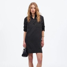 MADEWELL Popover Mini Dress: Airy Denim Poppins Wash Black Sz XL NWT $138 {3B32}