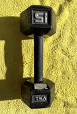 VINTAGE TSA  (THE SPORTS AUTHORITY) 15 POUND BLACK DUMBELL