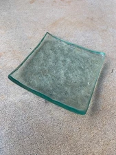 Recycled Blue Art Glass Molded Square Trinket Dish Plate Signed AnnieGlass 1995