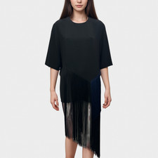 STELLA MCCARTNEY Black And Navy Asymmetric Fringe Mini Tunic Dress, Size UK10