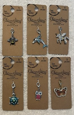 Bead Landing Charms Lot of 6 Turtle, Owl, Butterfly, Unicorn, Dolphin, Bumblebee