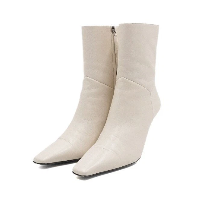 Gucci White Demy Leather G Logo Heel Women's Ankle Boots 700022 155605631 [P] - Photo 3/4