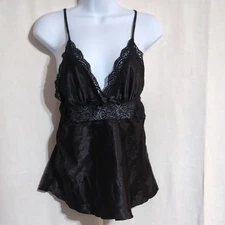 Seven Til Midnight Black Satin Lace Camisole Top Size Small