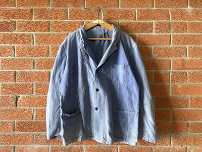 #ad Vintage 50 60s French Work Jacket Heavy Fade Rare Made in France Antiques AU $131.00