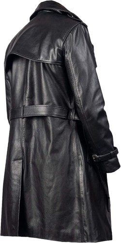 Men's Black Leather 100% Real Lambskin Vintage Trench Coat Stylish Winter Wear - Picture 3 of 10