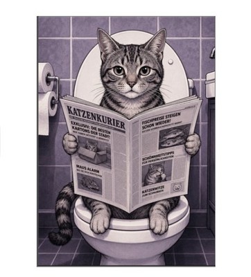 1x  Katze auf Klo  Postkarte Postcrossing Postcard Cat funny Newspaper