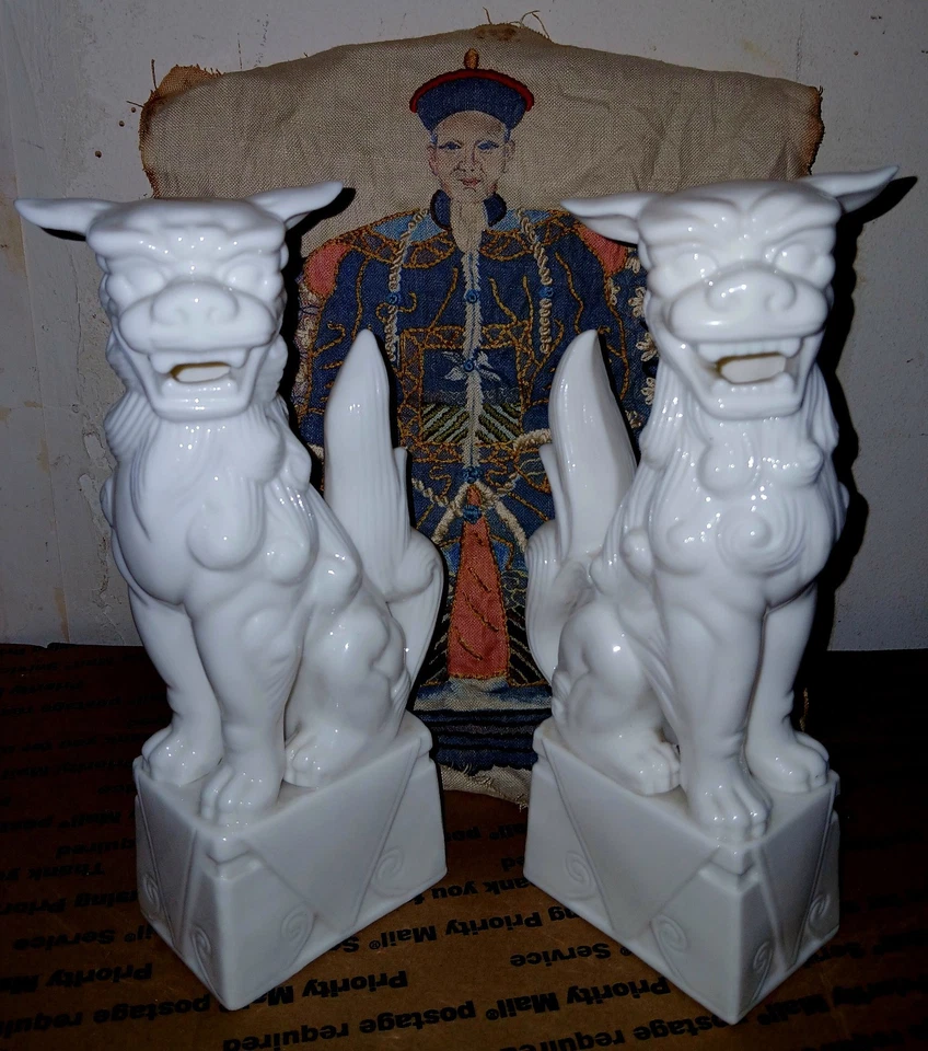 Antiguo Juego de Par de Estatua de Porcelana Lefton's Foo Dog Japón Escaso Estado A+ Foto 2 de 4