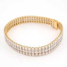 9MM 10k Yellow Gold 23gms 2CTW Natural Diamond Triple Row Tennis Bracelet 8 Inch