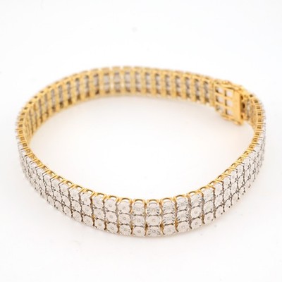 9MM 10k Yellow Gold 23gms 2CTW Natural Diamond Triple Row Tennis Bracelet 8 Inch