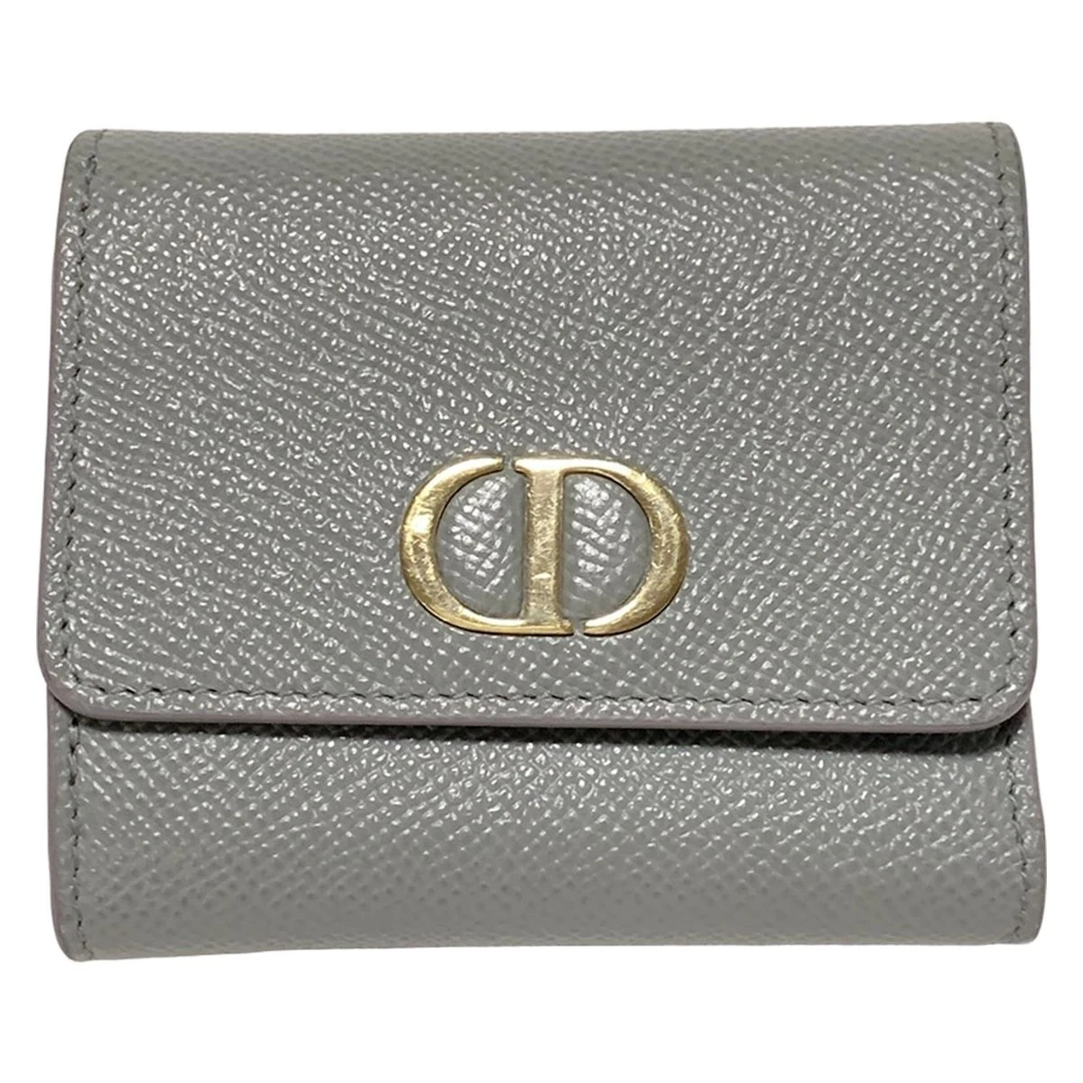 Authentique portefeuille DIOR/ChristianDior 30 Montaigne Lotus   Portefeuille triple cuir gris